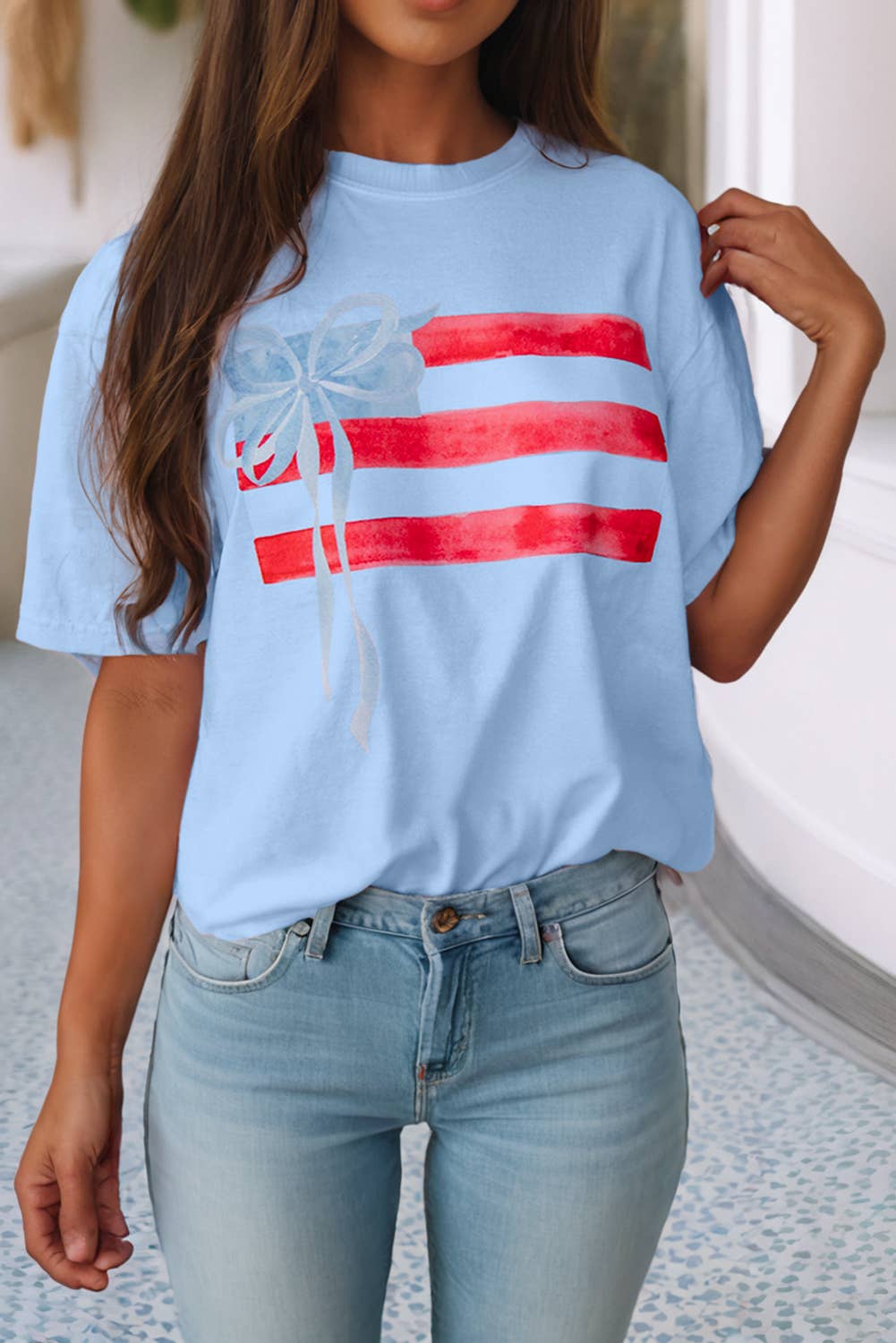 LDC Flag Bow Graphic Crewneck Tee: White / XL