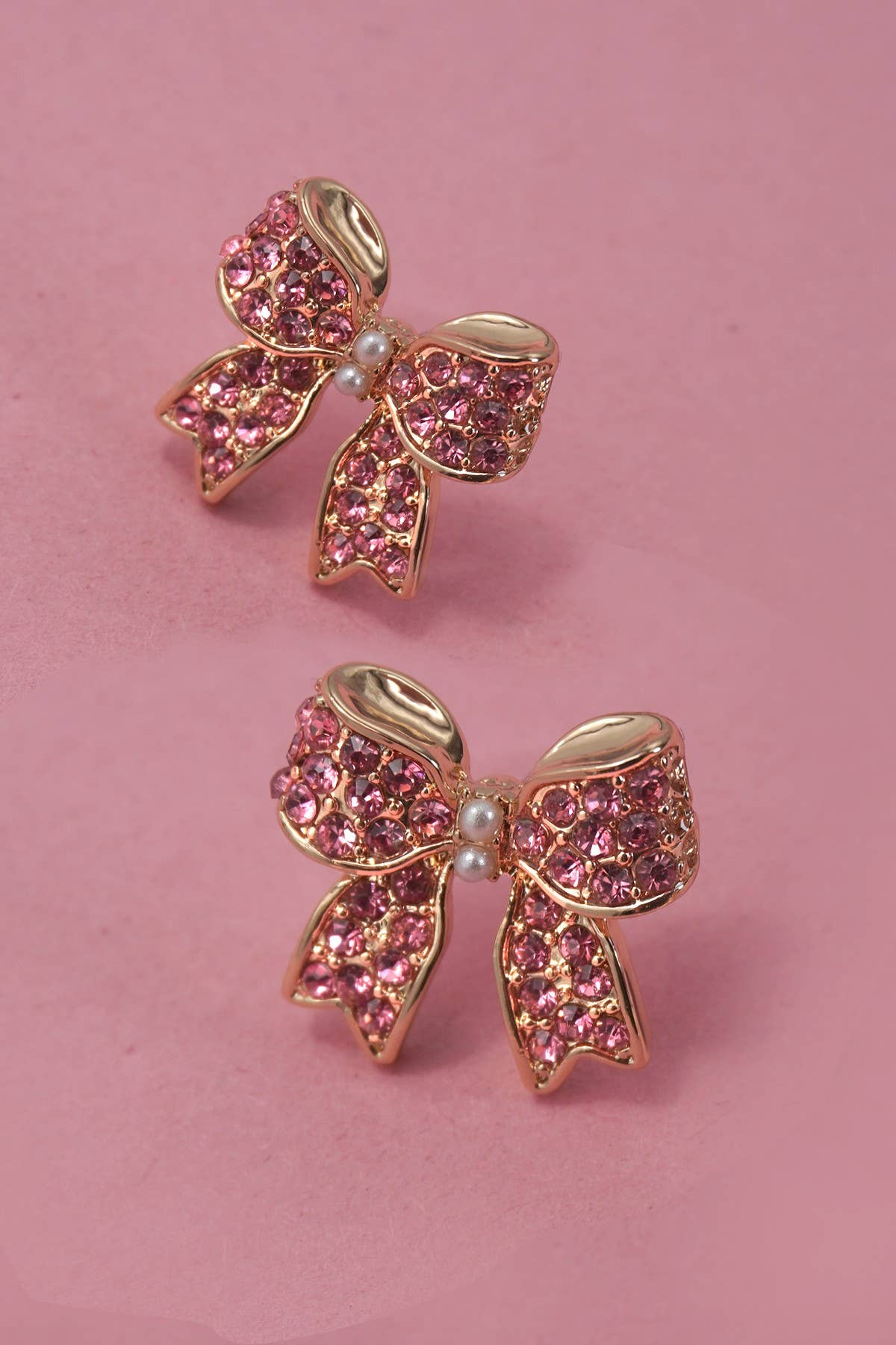 CLASSIC RHINESTONE BOW STUD EARRINGS | 31E50380: Gold