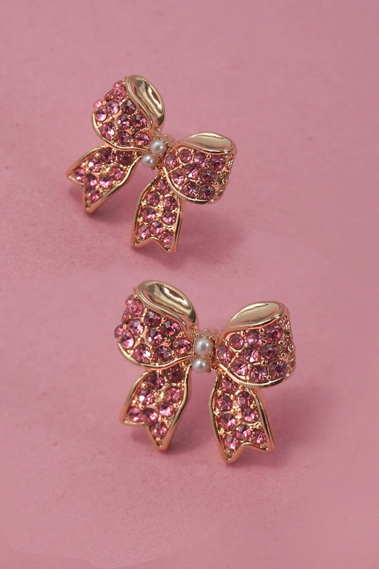 CLASSIC RHINESTONE BOW STUD EARRINGS | 31E50380: Gold