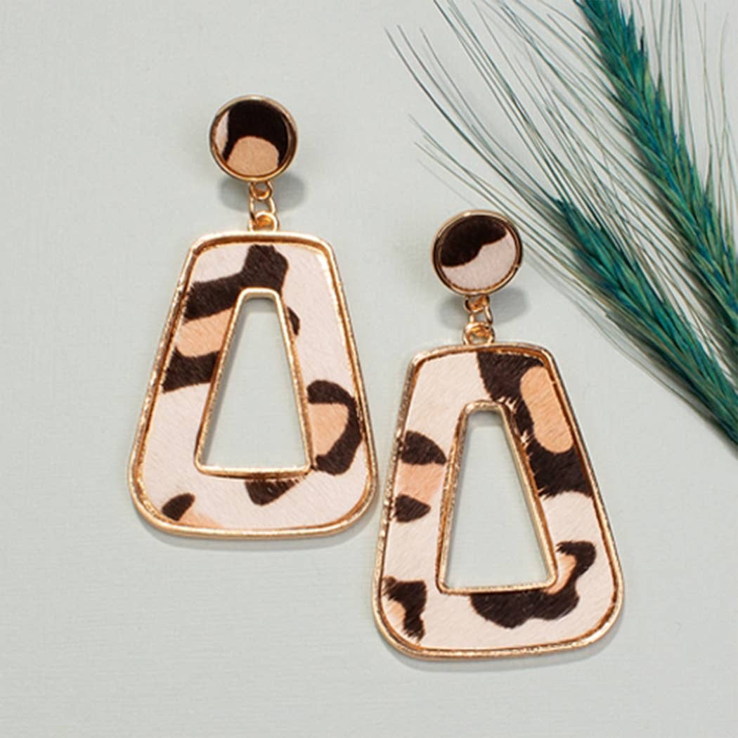 Triangle Animal Hide Earrings: Ivory and Beige