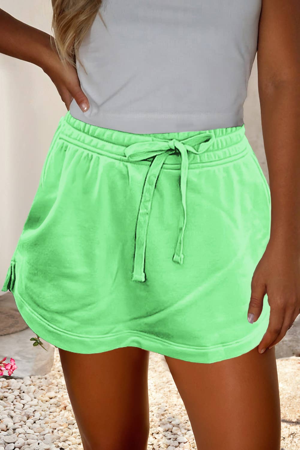LDC French Terry Drawstring Mini Skort : Light Green / M