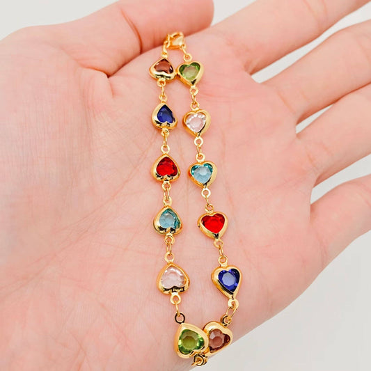 Heart-shaped Glass Drill Gold-plated Bracelet
