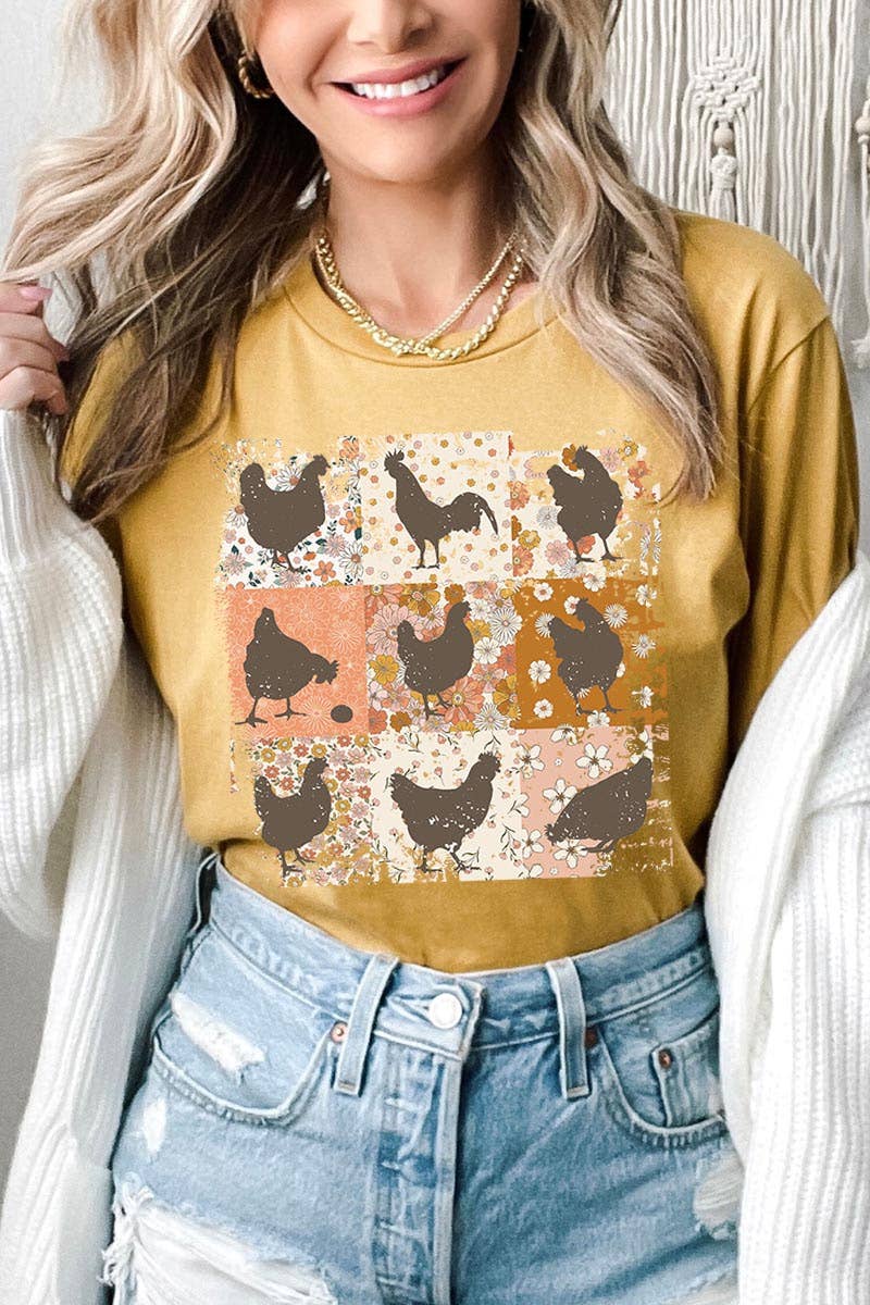 RETRO VINTAGE CHICKENS UNISEX SHORT SLEEVE,GRAPHIC: MAUVE / L