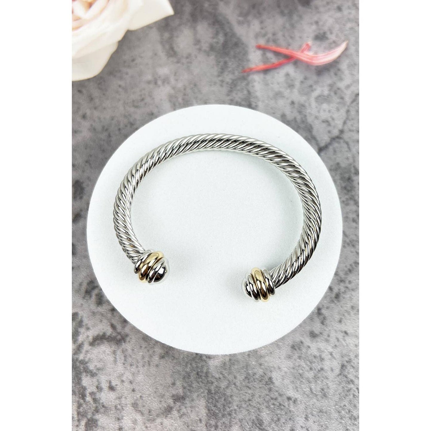 TWISTED CABLE WIRE OPEN CUFF BANGLE BRACELET: Gold / ONE(6)