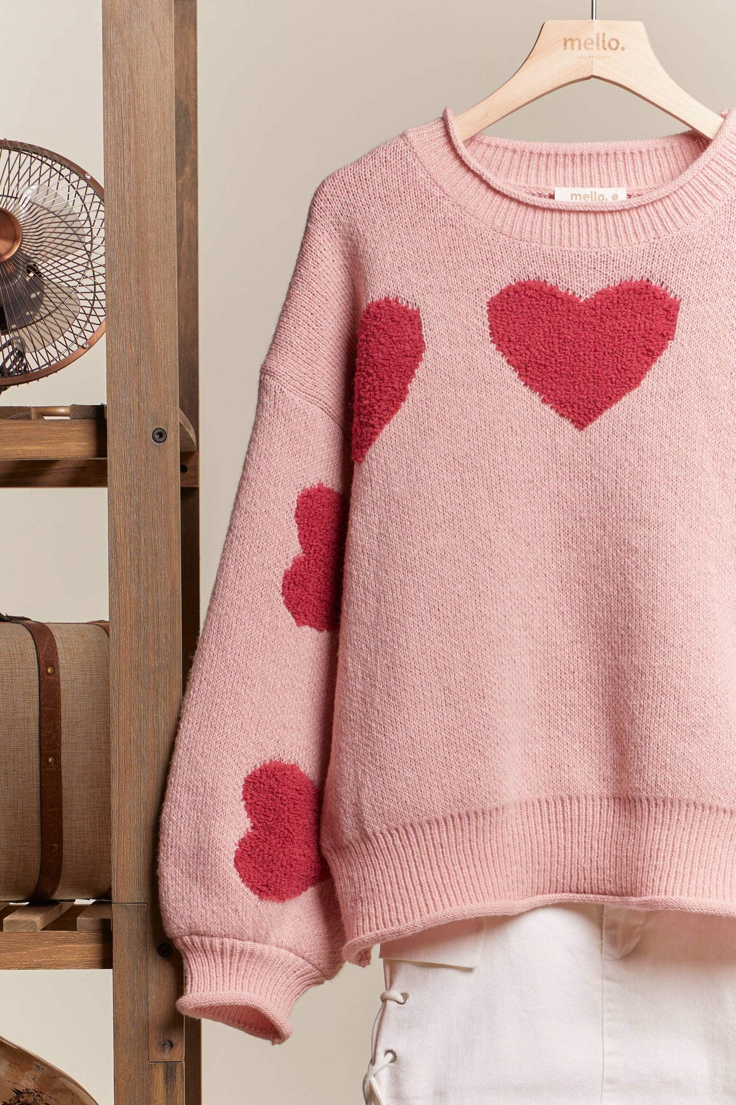 Heart Patched Loose Fit Sweater: Pink / M