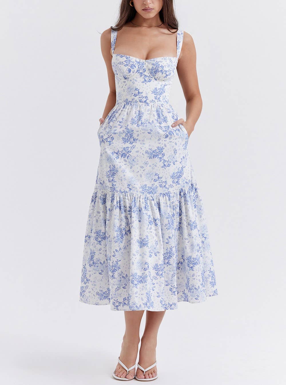 Suspender Floral Backless Cake Dress: Orange / M