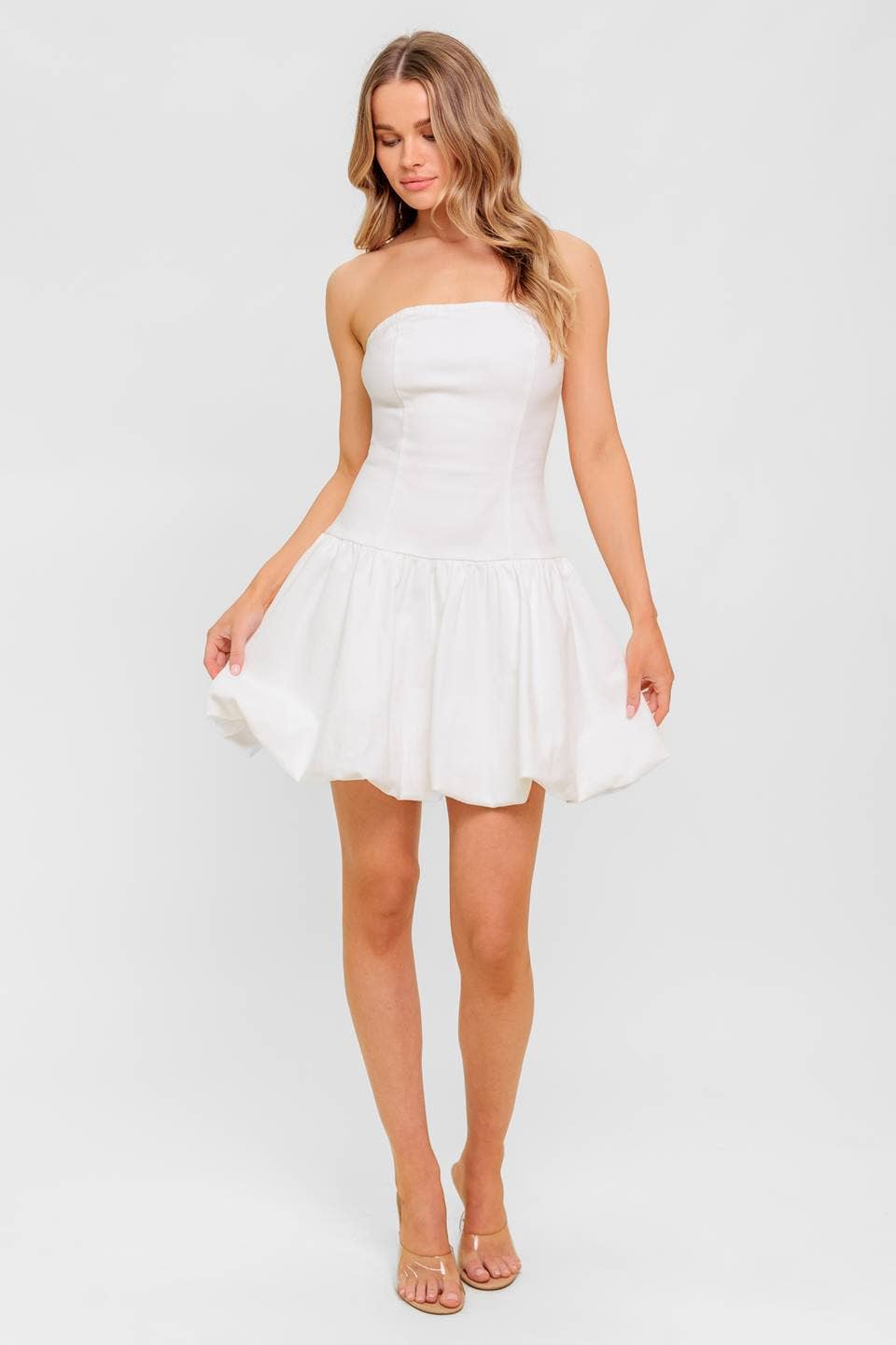 A solid woven twill mini dress - ID22583: WHITE DENIM / Contemporary / M