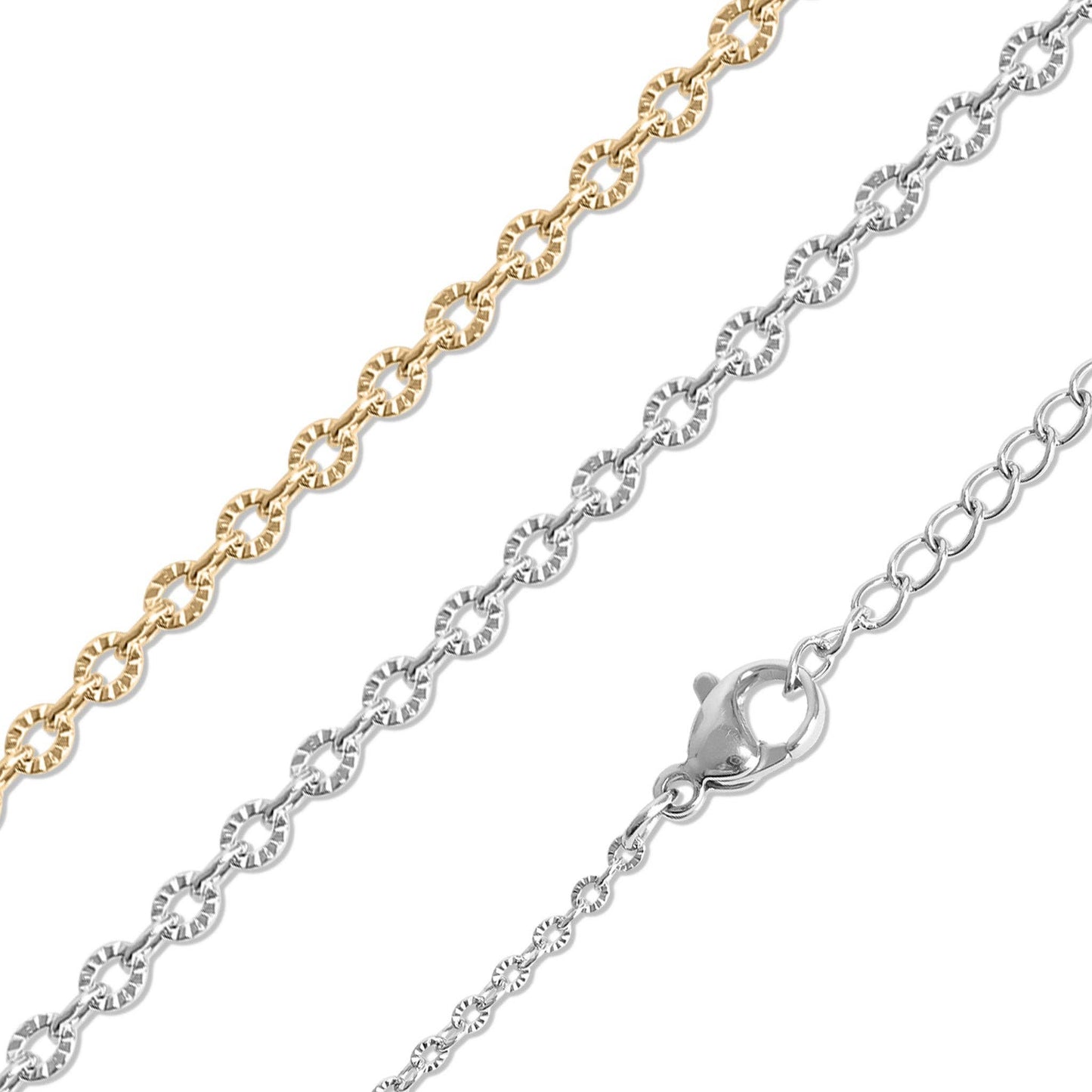 Stainless Steel Crimped Oval Chain Necklace: Gold / 16+2"