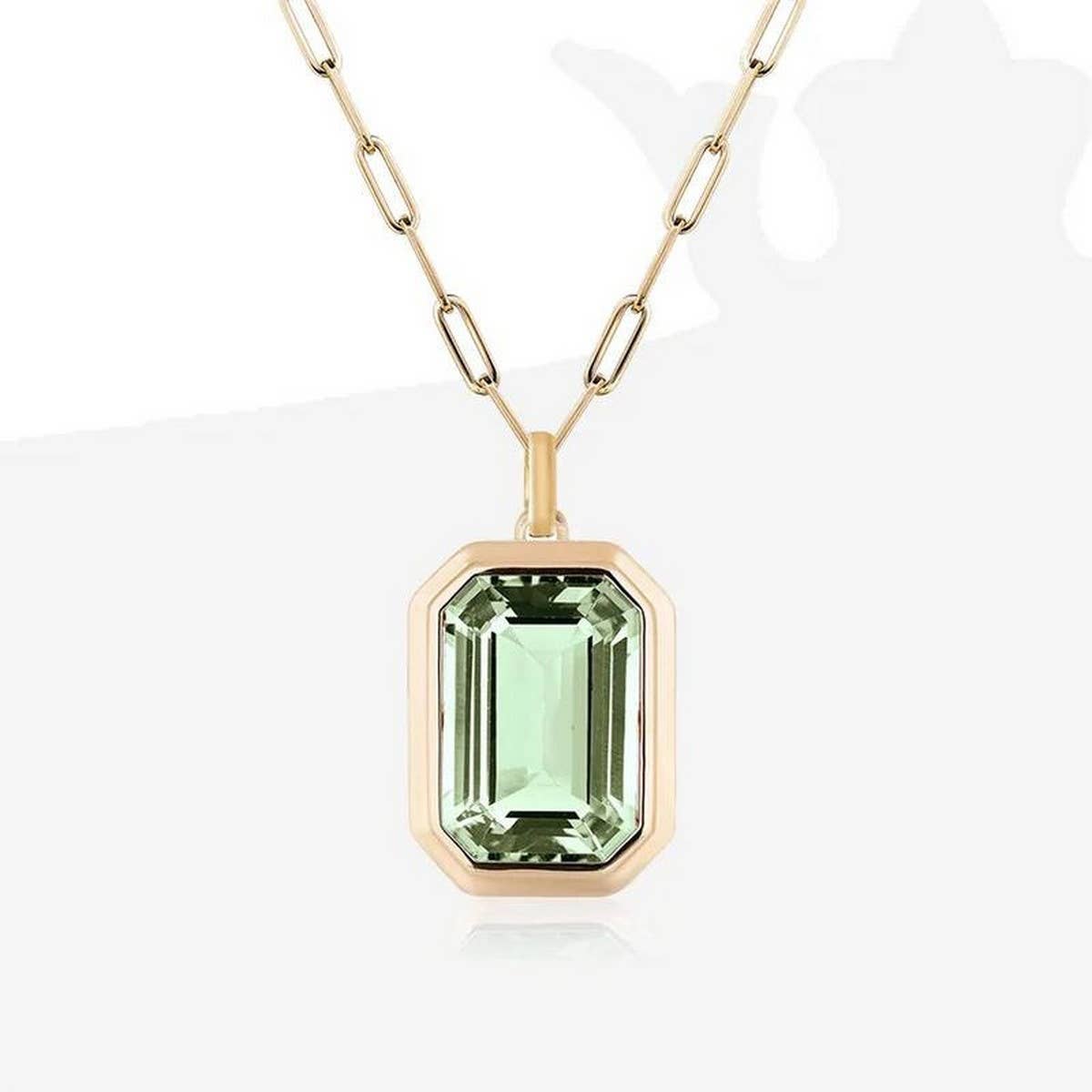 SQUARE ZIRCON PENDANT PAPERCLIP CHAIN NECKLACE_CWMM3845: Blue / OS