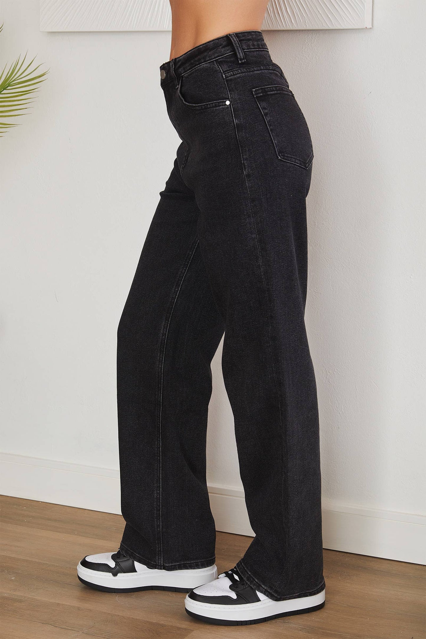 HIGH RISE STRAIGHT LEG JEAN(LM06-BLK.DENIM): M