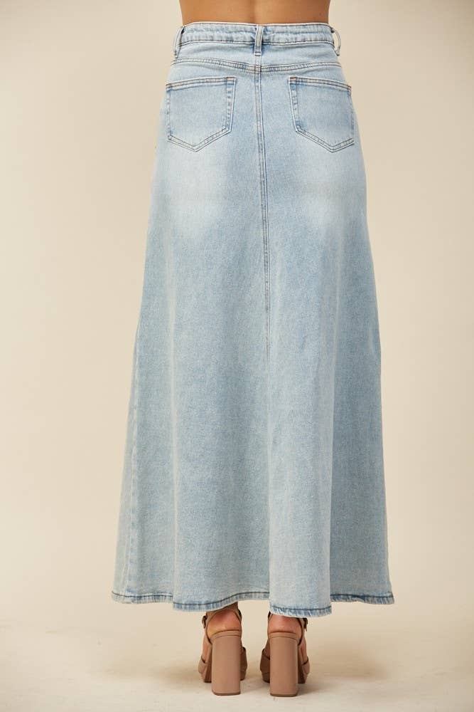 FLOOR LENGTH MAXI DENIM SKIRT WITH SPLIT 5316 : LT DENIM / S