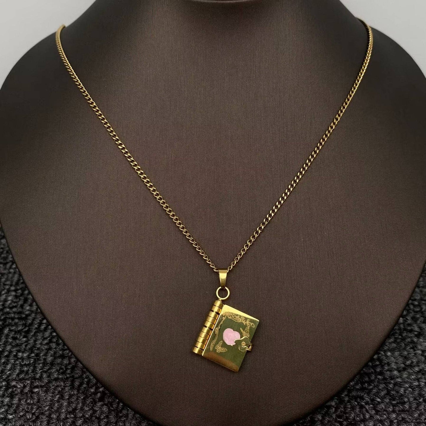 LOVER Heart & Butterfly Openable Book Charm Necklace - FGS: Golden