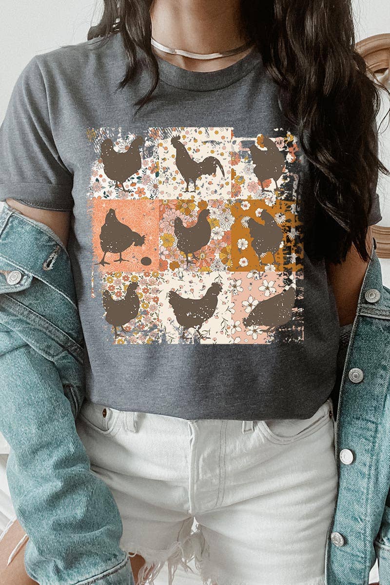 RETRO VINTAGE CHICKENS UNISEX SHORT SLEEVE,GRAPHIC: MAUVE / L
