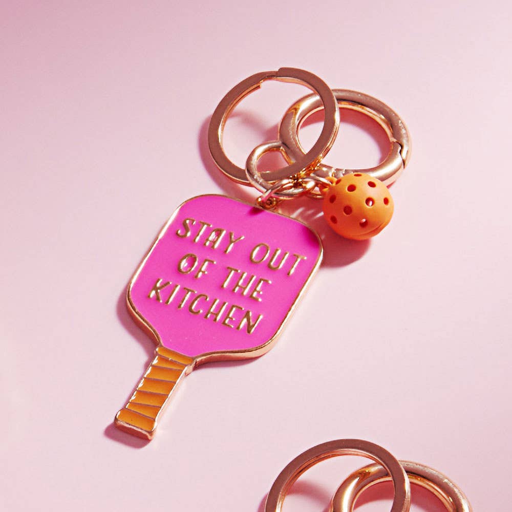 STAY OUT OF THE KITCHEN Message Enamel Pickleball Bag Charm: White