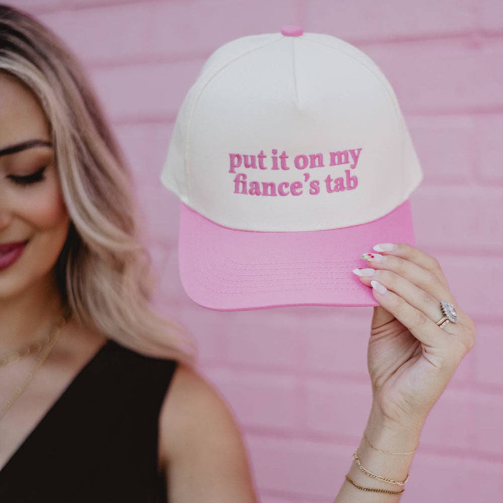 Put It On My Fiance's Tab Two-Toned Vintage Wholesale Hat: Pink and Tan