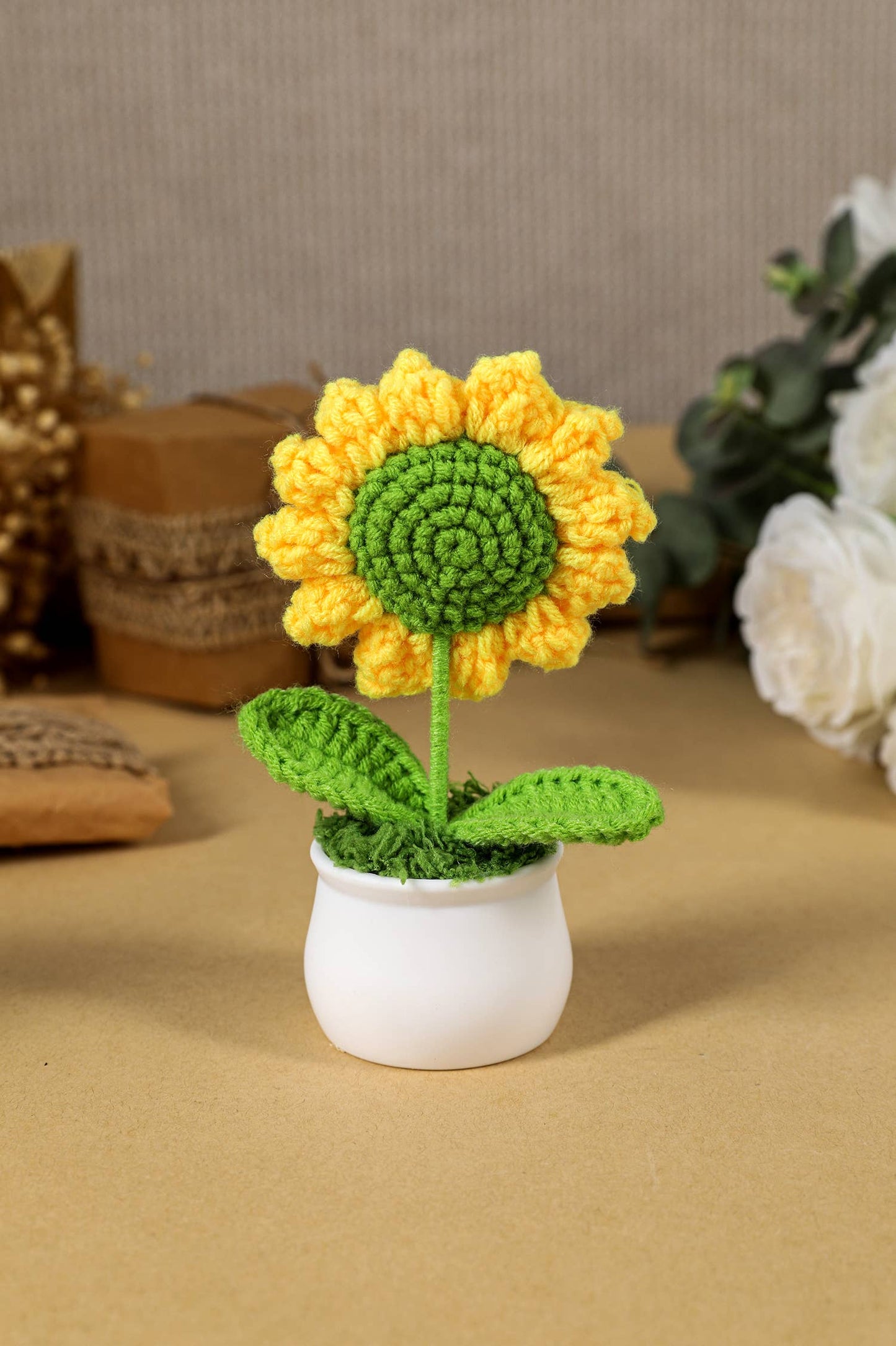 Crochet Sunflower Potted Home Decoration: Jurassic Gold / ONE SIZE