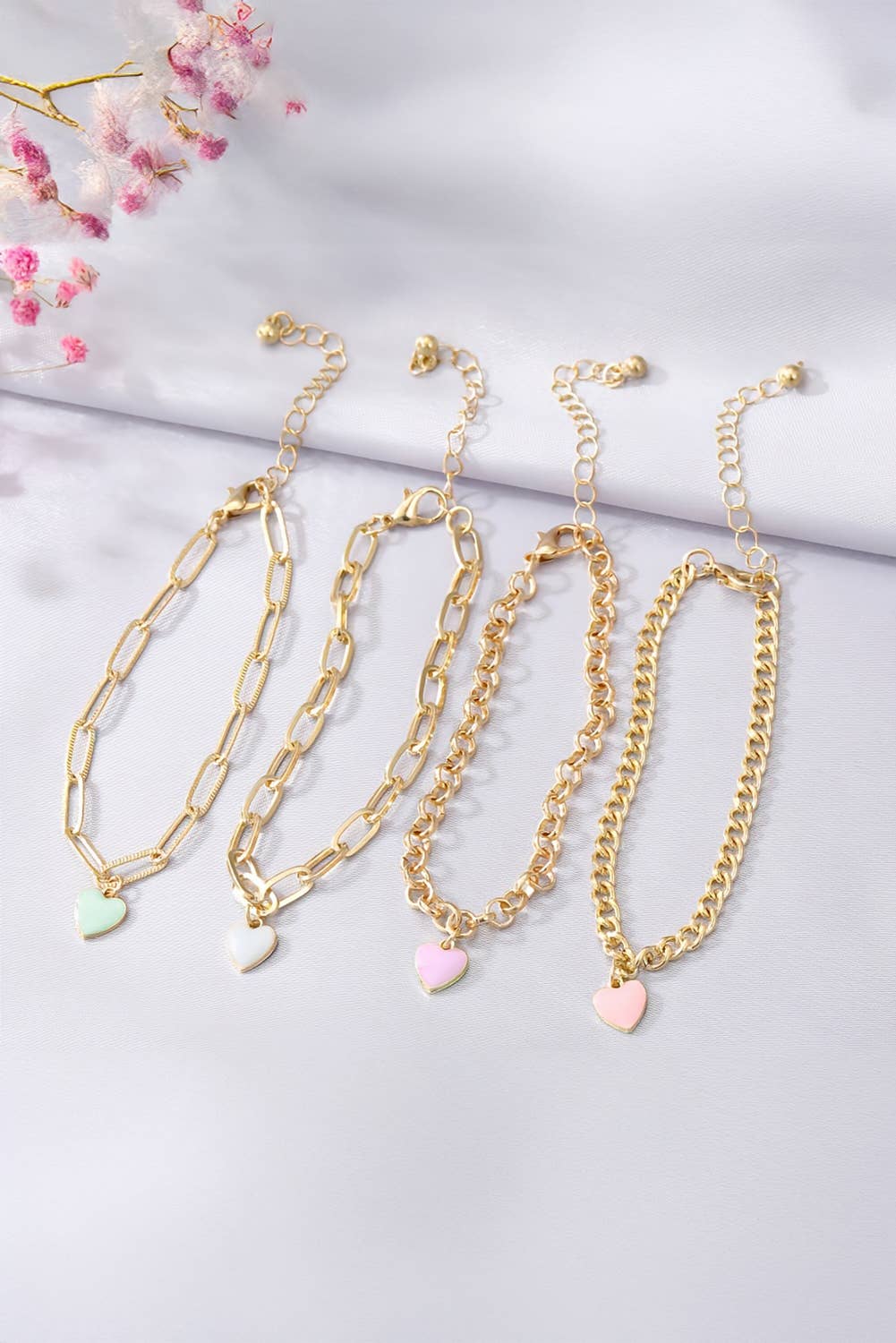 LDC Heart Charm Multi Layer Adjustable Chain Bracelet: Gold