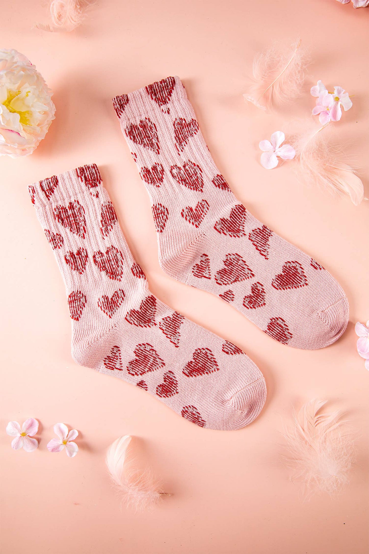 Valentine's Day Gifts Heart Pattern Combed Cotton Socks: Pink / One Size