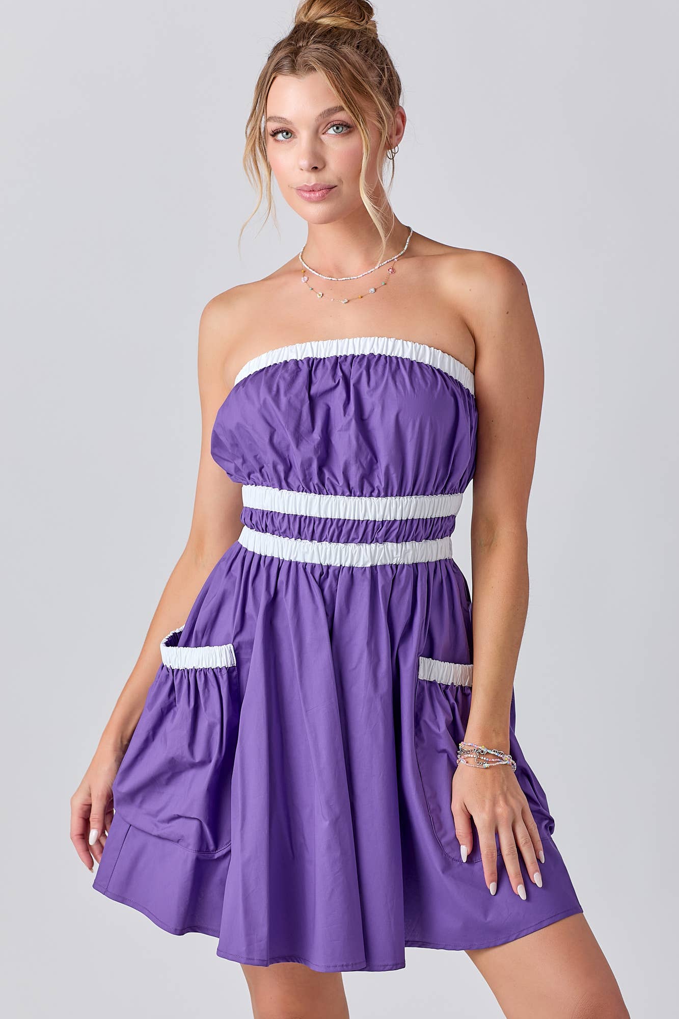 Gameday Contrast Gathered Over Sized Pocket Tube Dress : RED/BLK / L