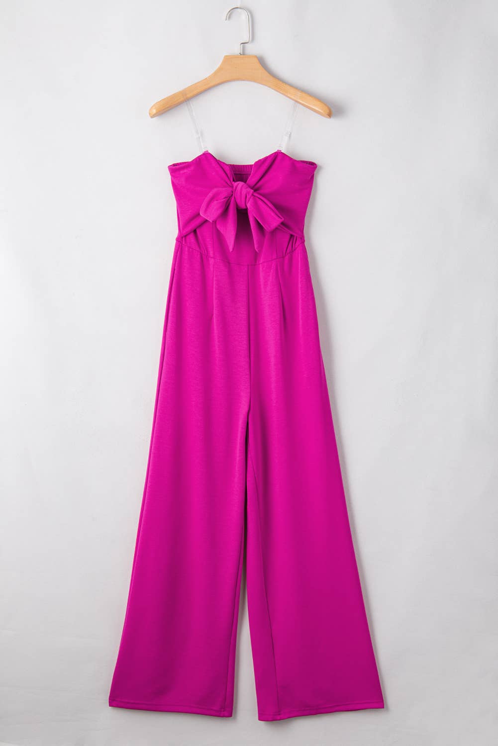 Bow Strapless Wide Leg Jumpsuit: Bright Pink / M