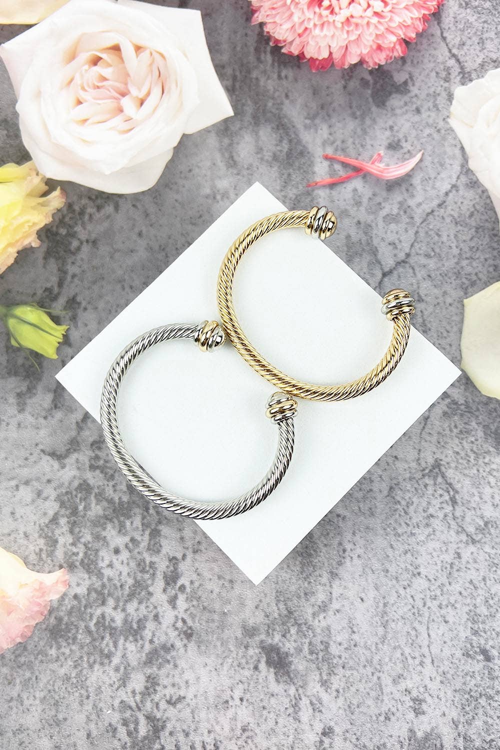 TWISTED CABLE WIRE OPEN CUFF BANGLE BRACELET: Gold / ONE(6)