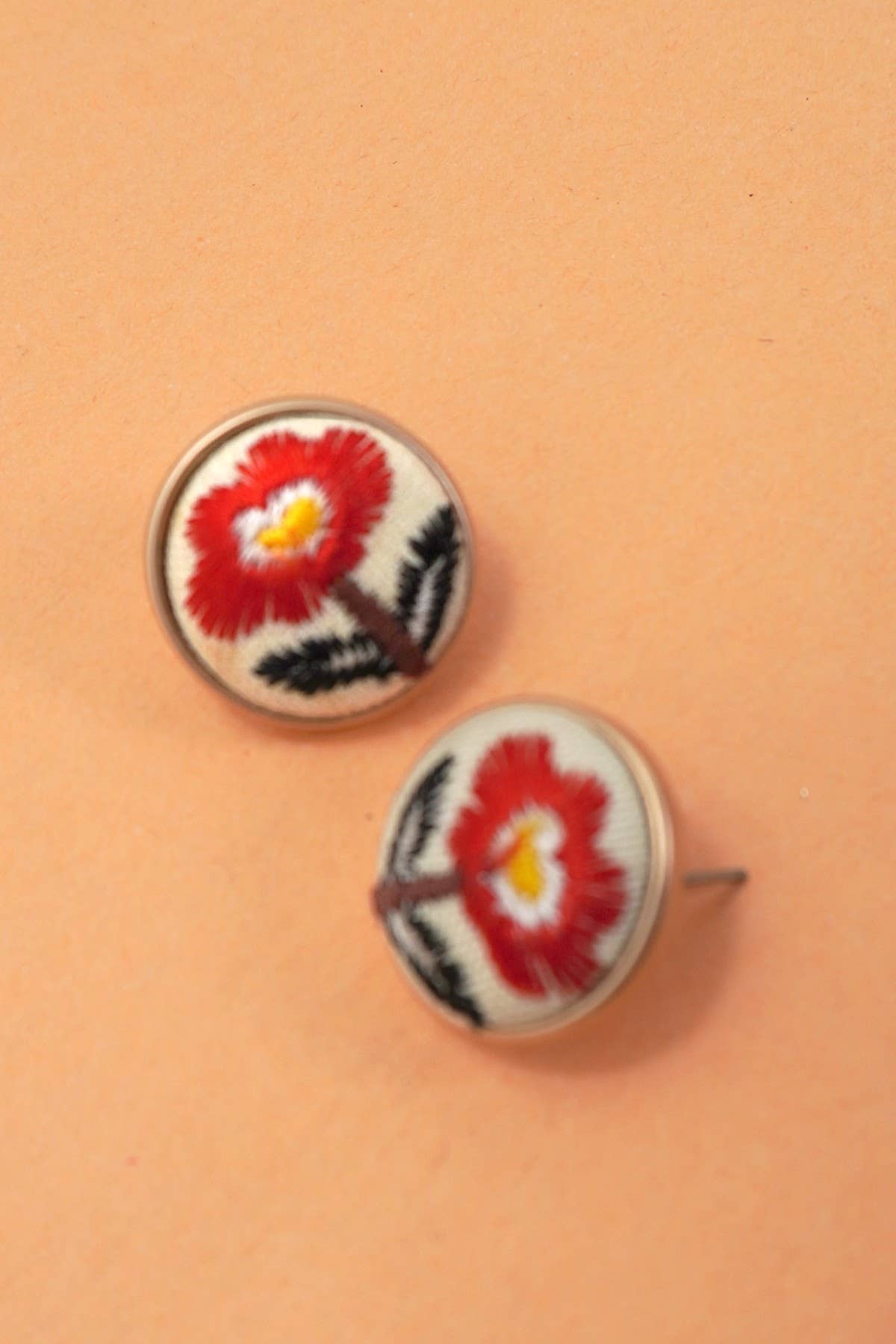 EMBROIDERY FLORAL GOLD EDGE STUD EARRINGS | 80E61042: Blue