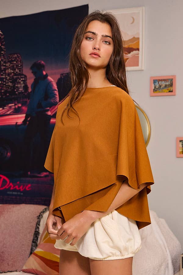 IT2115 Asymmetric & Crossover Hemline Poncho Top: Ivory / S-M-L (2-2-2)
