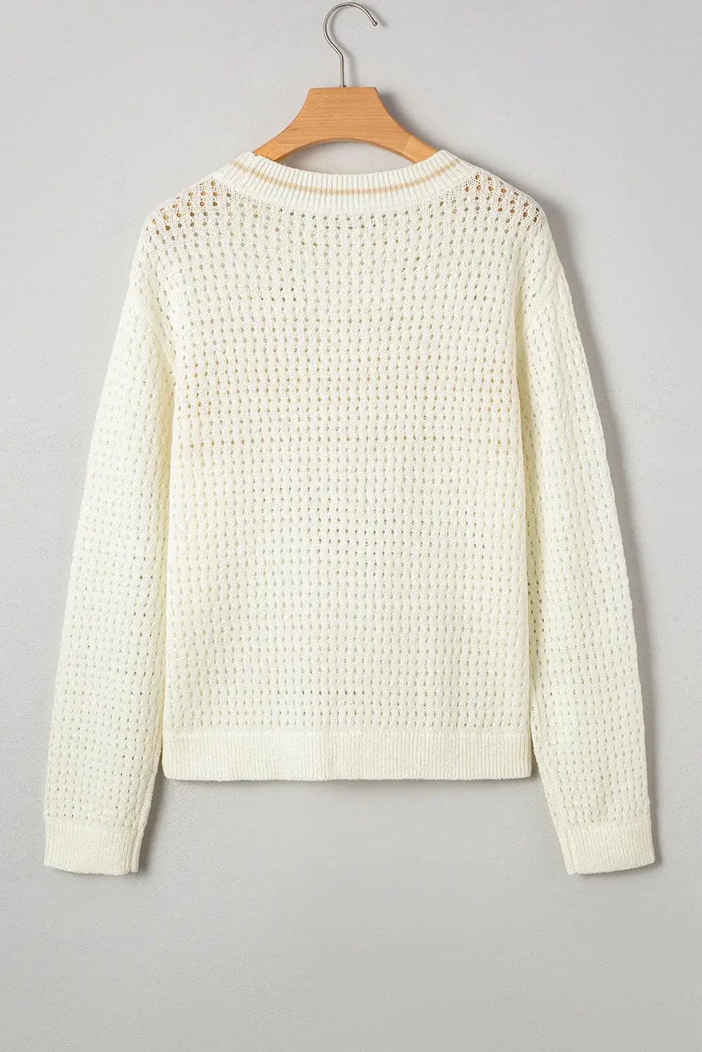 BEACH Hollow Out Knitted Spring Lightweight Dolman Sweater: White / L