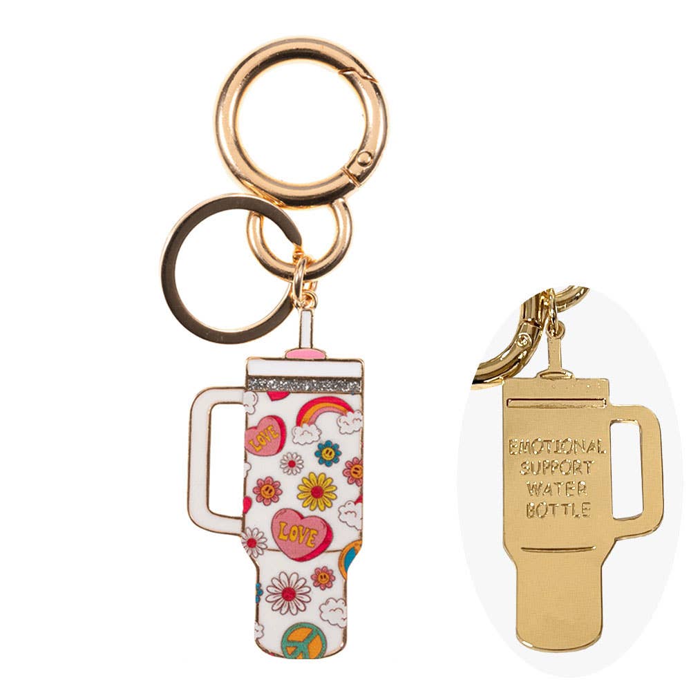 Enamel Floral Tumbler Back Engraved Keychain Bag Charm: Blue