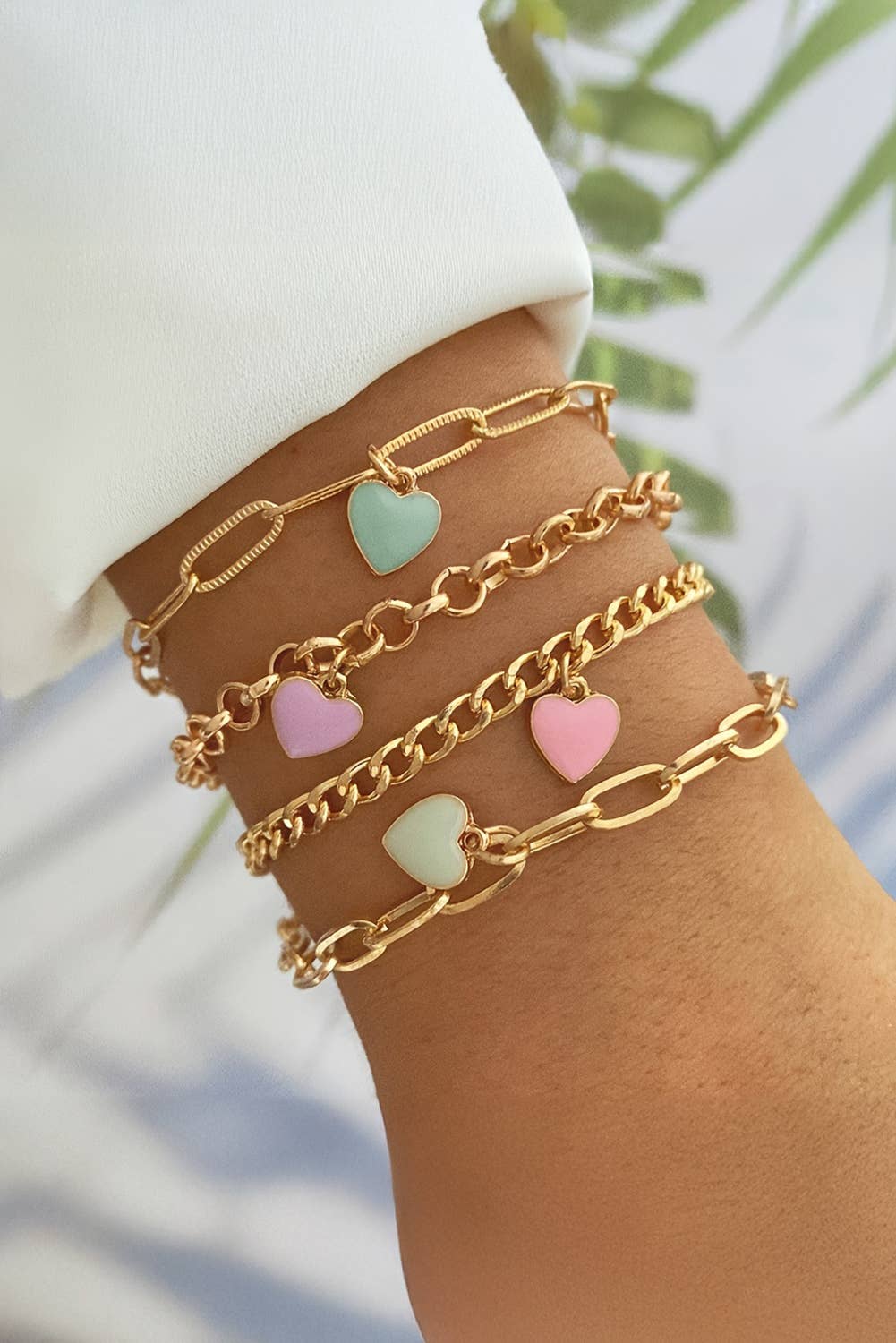 LDC Heart Charm Multi Layer Adjustable Chain Bracelet: Gold