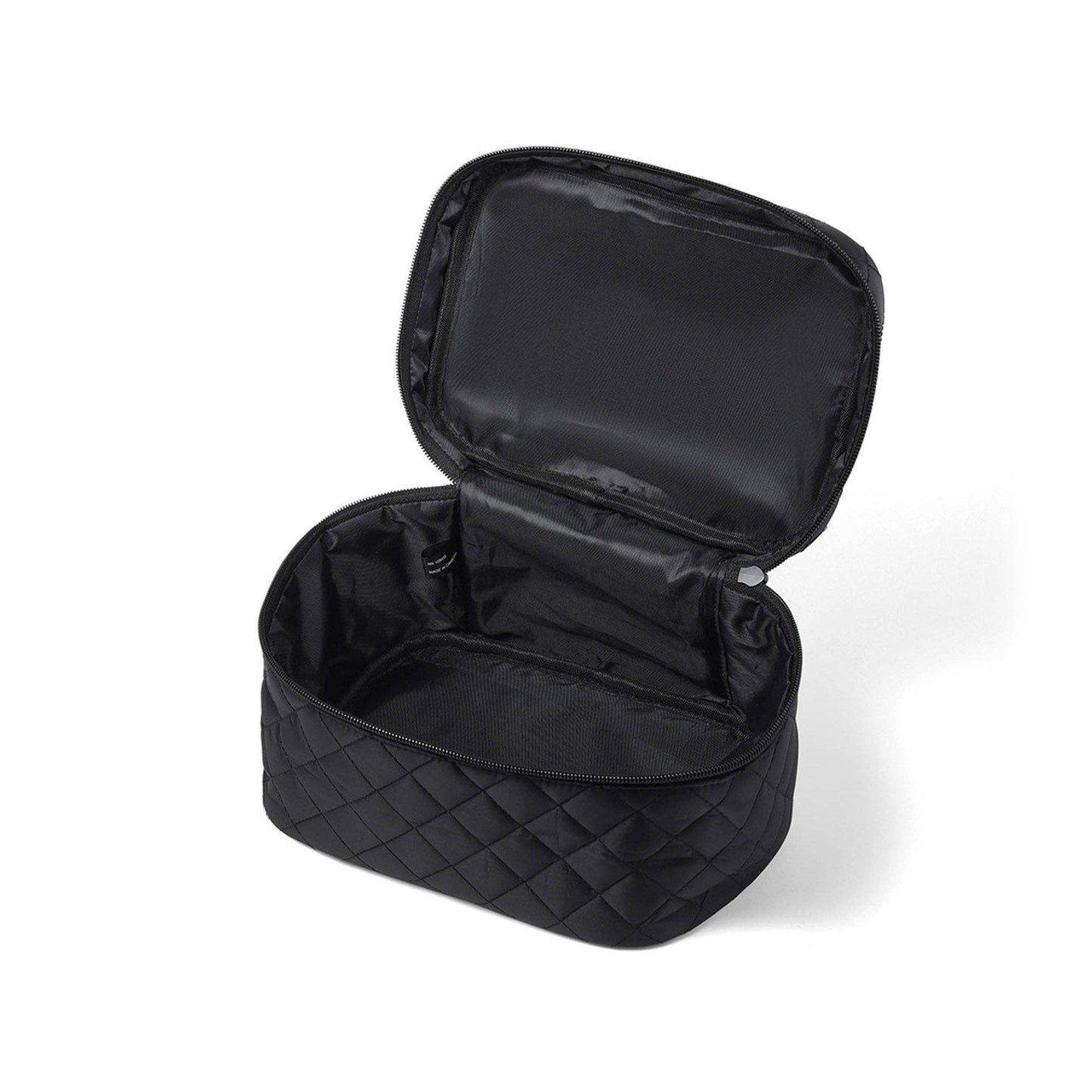 NYLON DIAMOND QUILTED COSMETIC CASE TRAVEL BAG 3001: BLACK