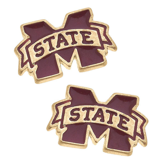 Mississippi State Bulldogs Enamel Stud Earrings in Maroon