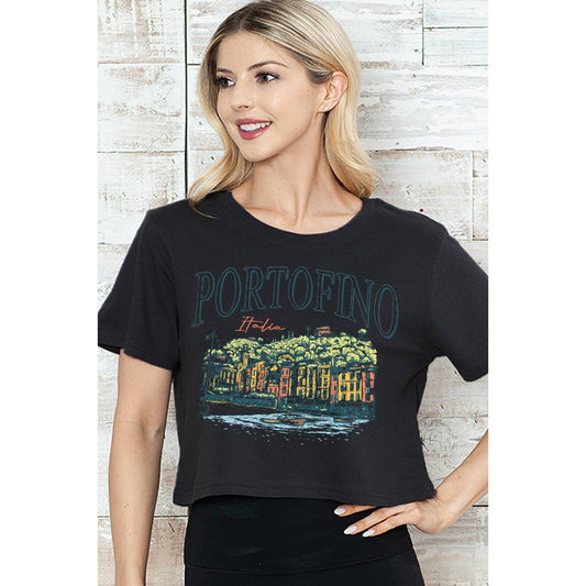 PORTOFINO ITALIA CROPPED TEE: BLACK / S