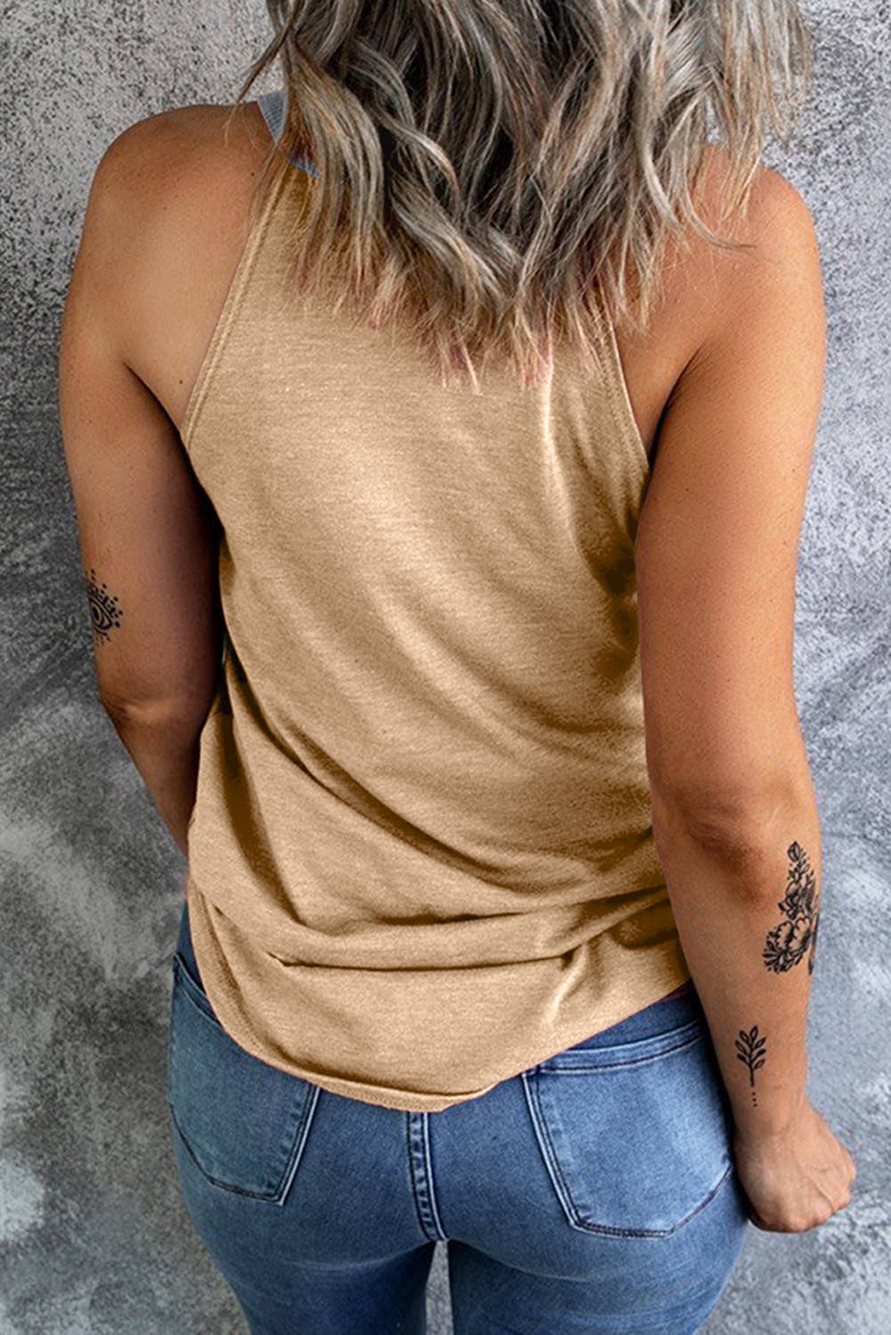 Geometric Color Block Sleeveless Top: Beige / S