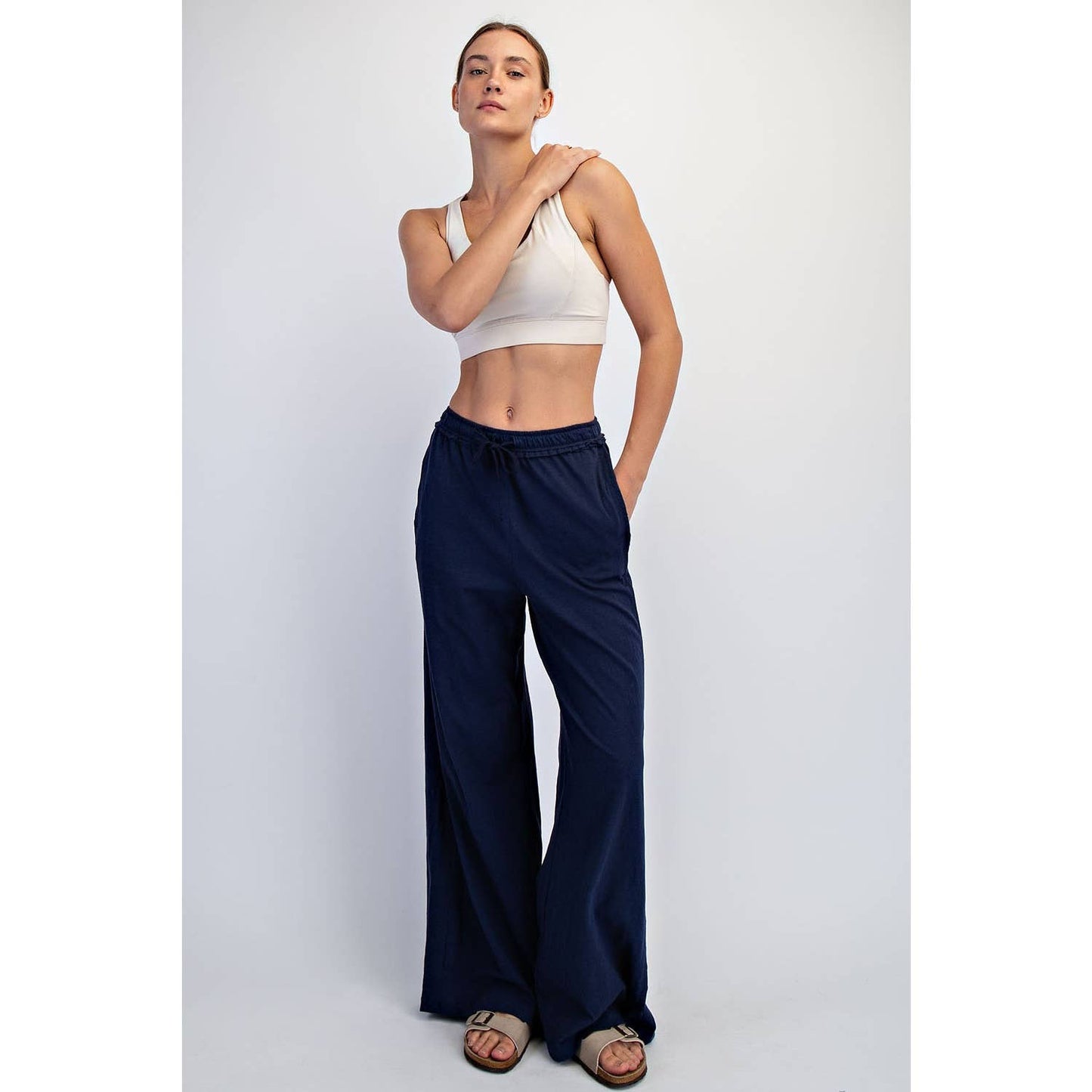 COTTON SLUB LOUNGING WIDE PANT: Espresso