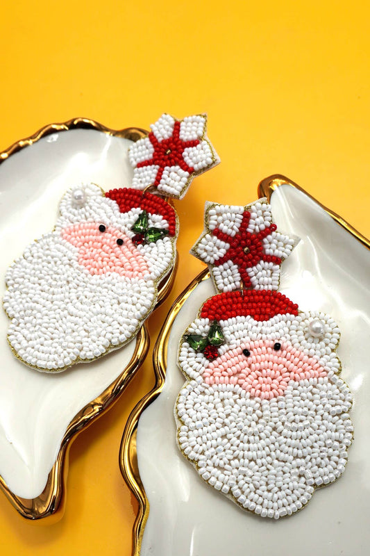 CHRISTMAS HOLIDAY SANTA CLAUSE BEADED EARRINGS | 91E2582: White