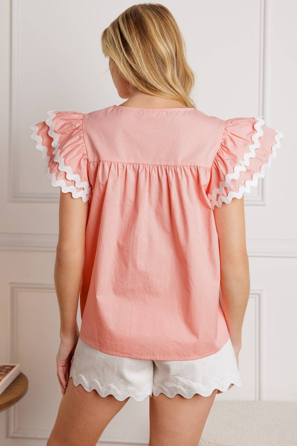A solid woven top - IT13523: LIGHT PINK / Contemporary / L
