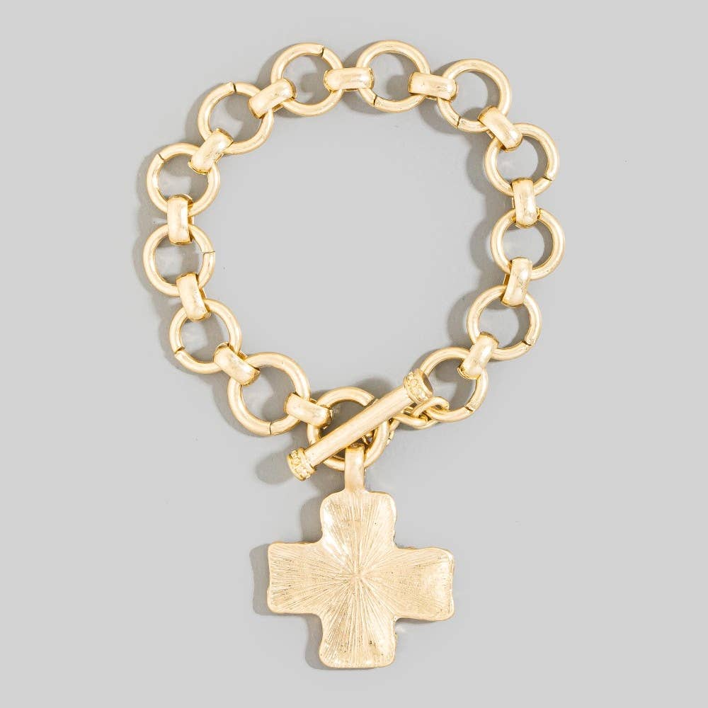 Metallic Hammered Cross Toggle Chain Bracelet: VG