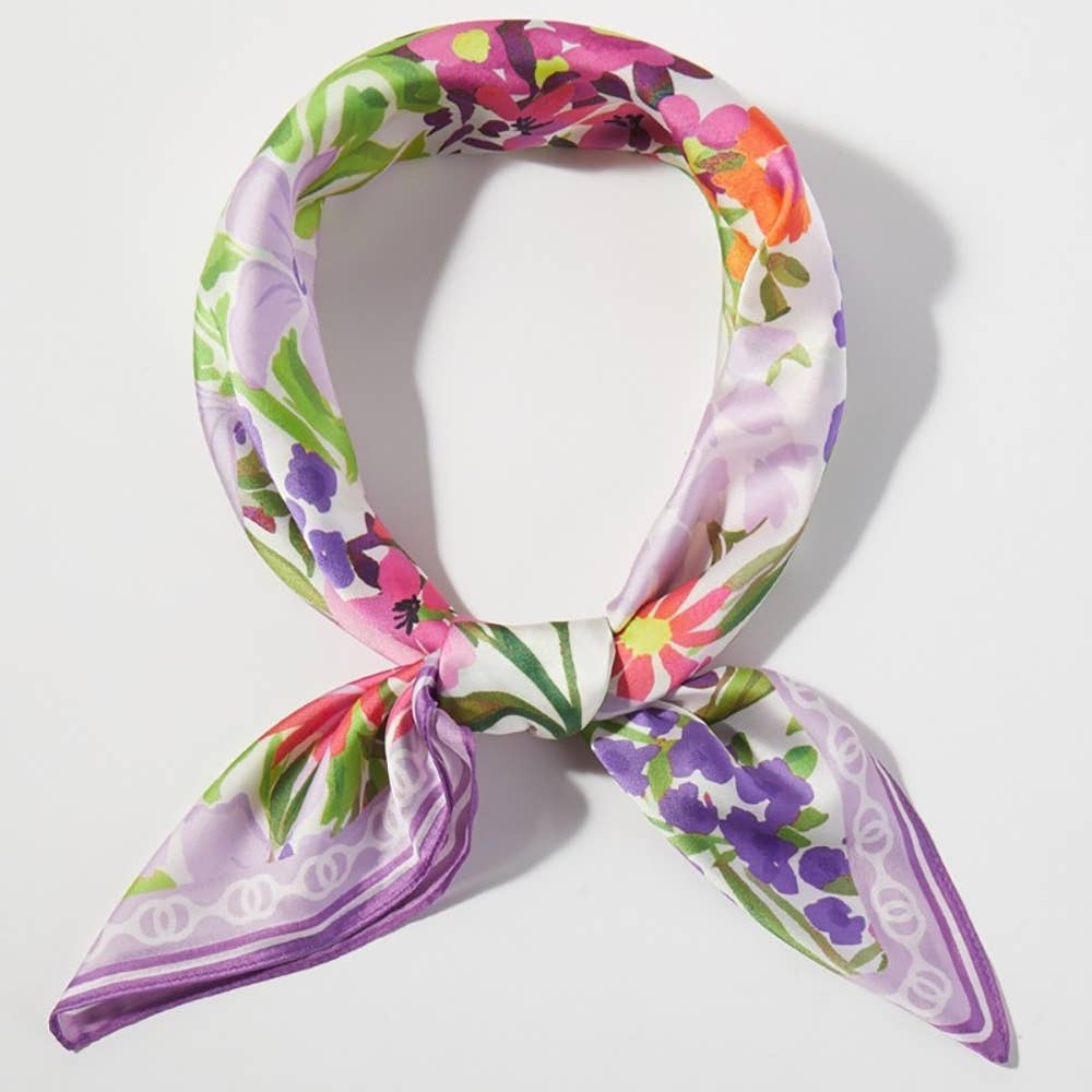 Colorful Flower Garden Print Square Bandana Scarf: PU