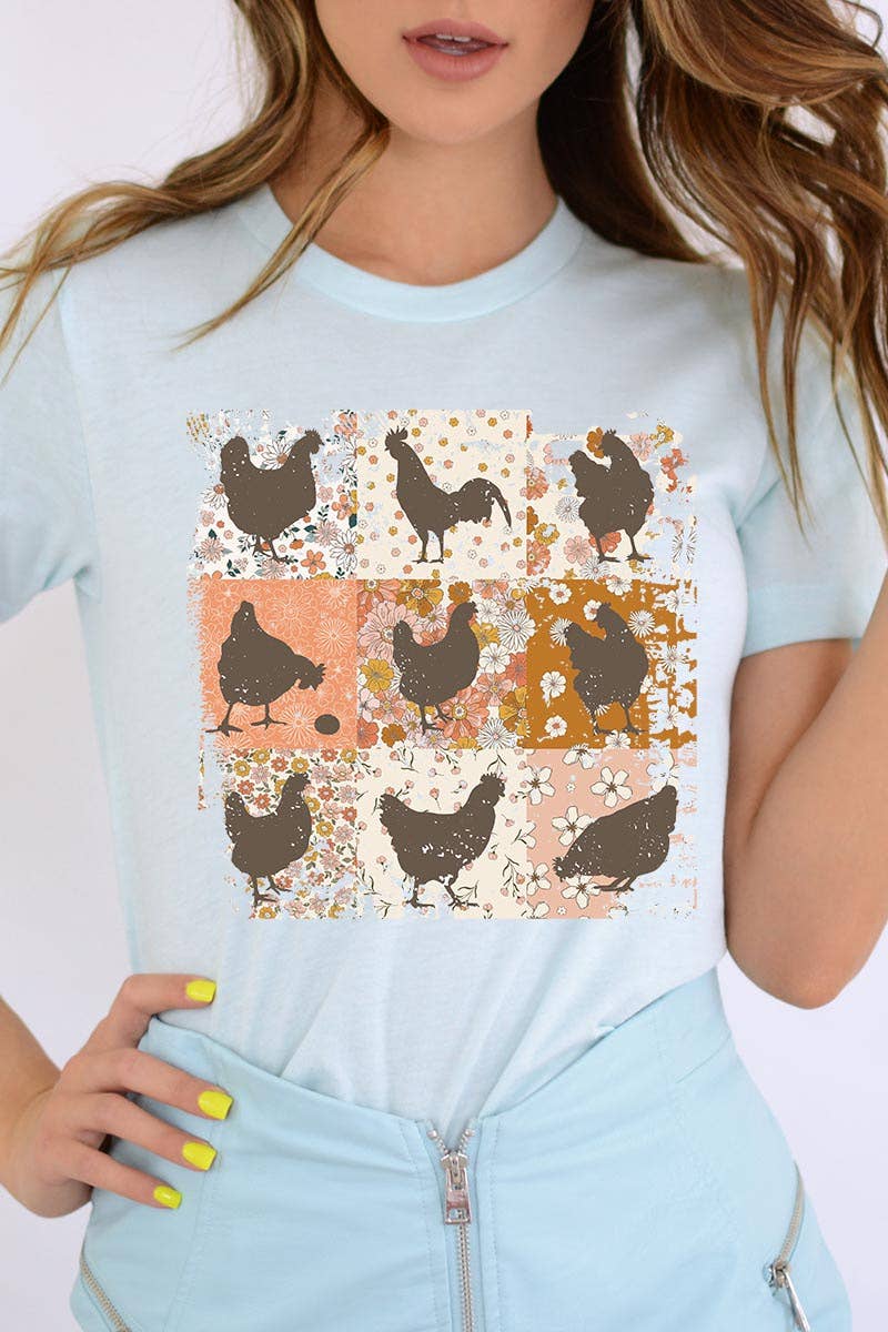 RETRO VINTAGE CHICKENS UNISEX SHORT SLEEVE,GRAPHIC: MAUVE / L