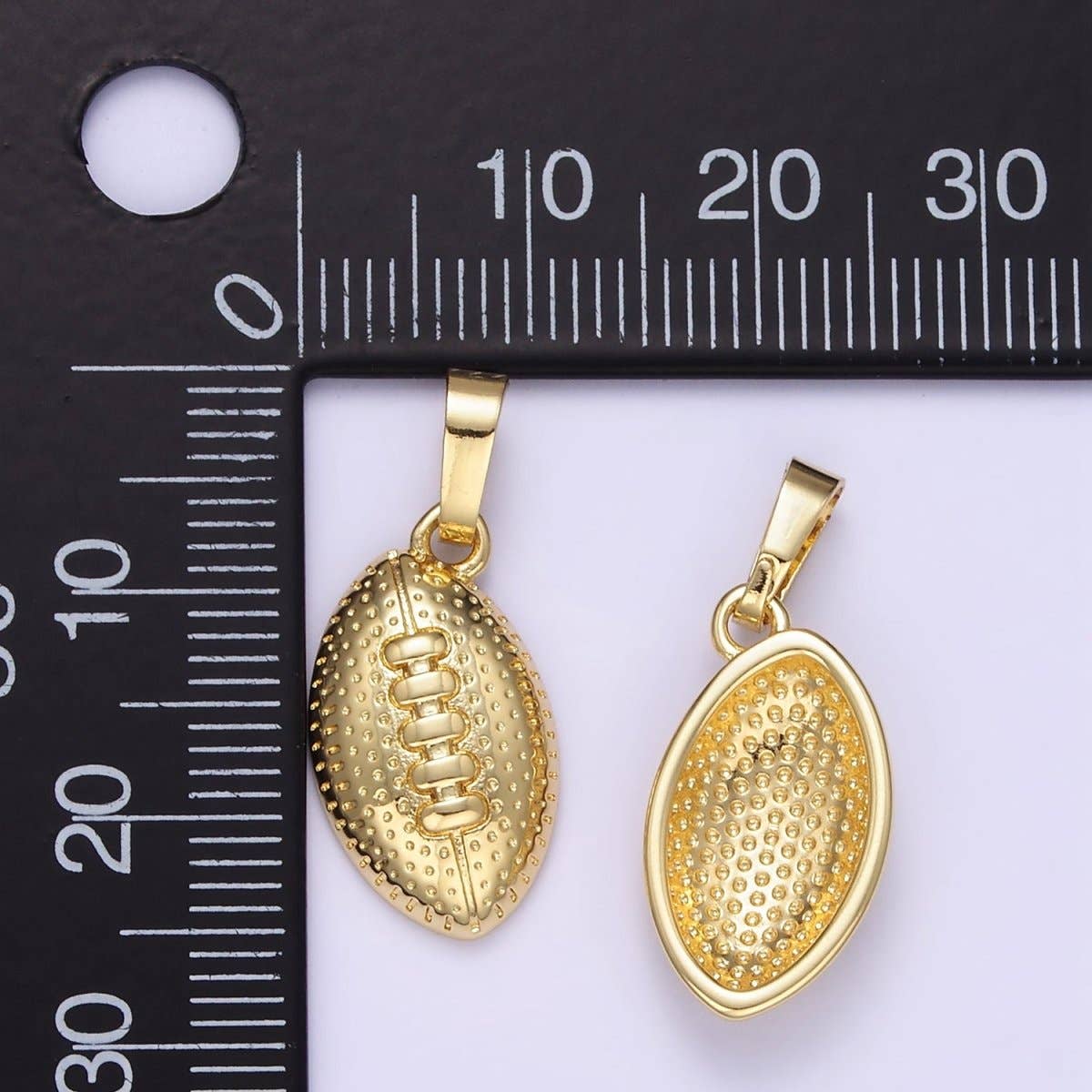 24K Gold Filled Football Sports Equipment Dotted Minimalist Pendant in Gold & Silver | AA1333: Gold