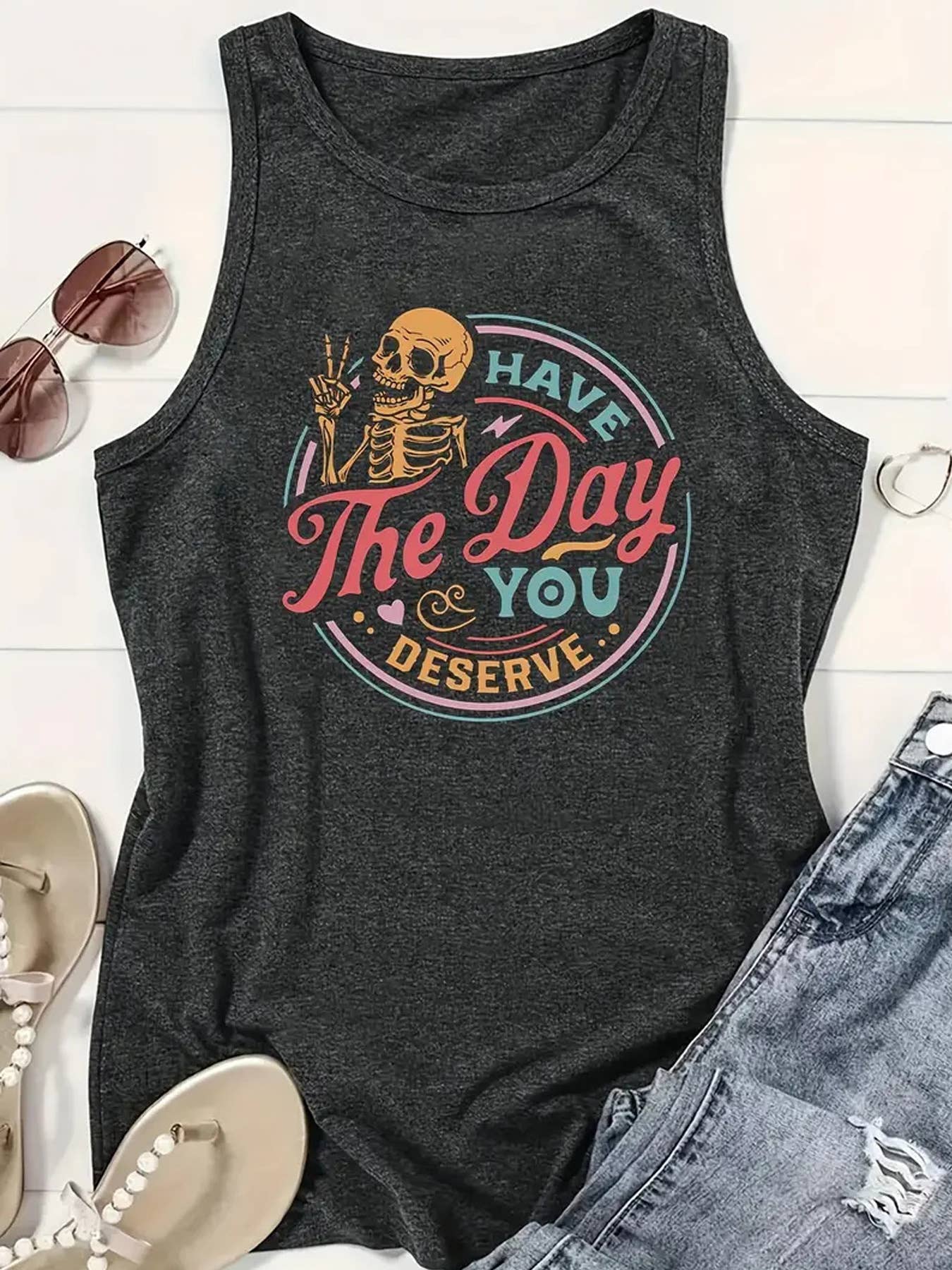 Skull & Letter printed graphic essential tank top: Navy / M