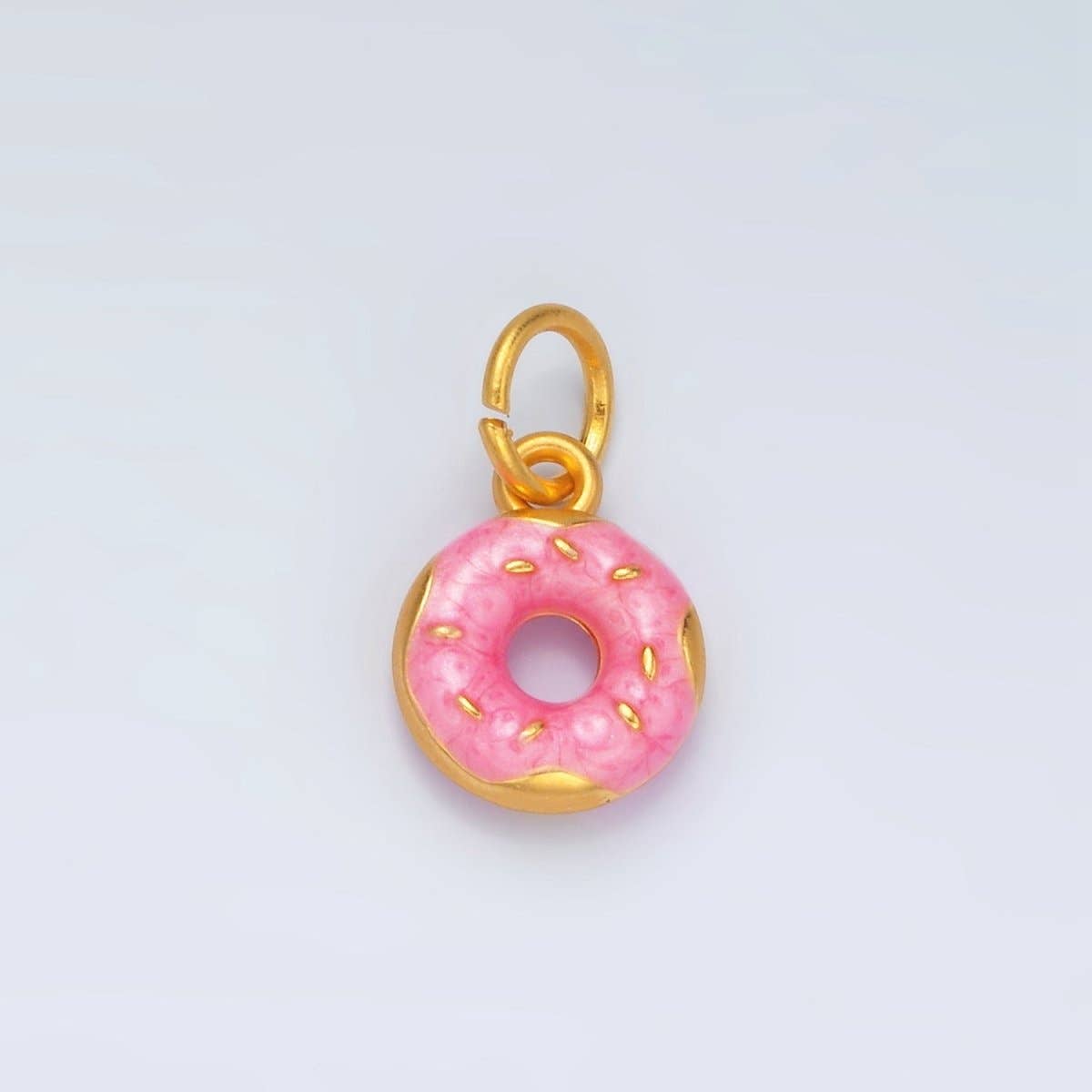 24K Gold Filled Pink Glazed Sprinkle Donut Dessert Enamel Charm | M152