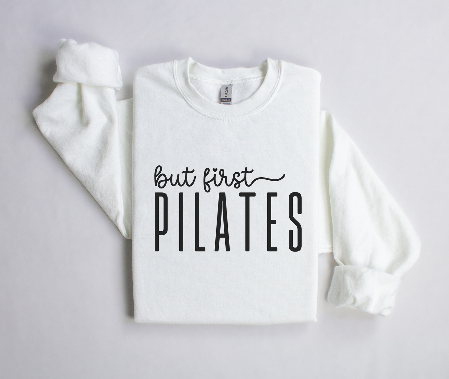 But First Pilates Crewneck Sweatshirt | Pilates Apparel: Light pink / S