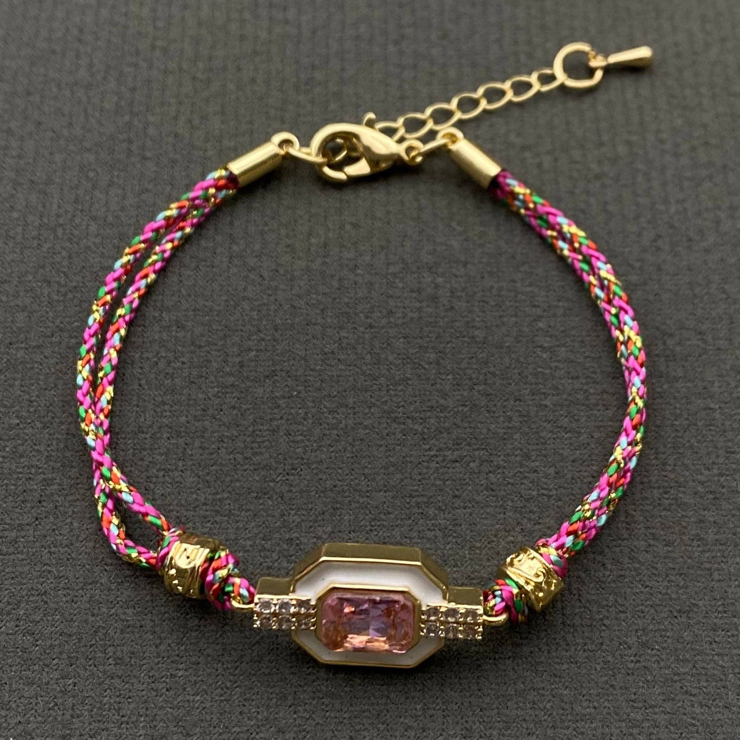 Boho zircon & Rhinestone Enamel Charm Rope Bracelets: C