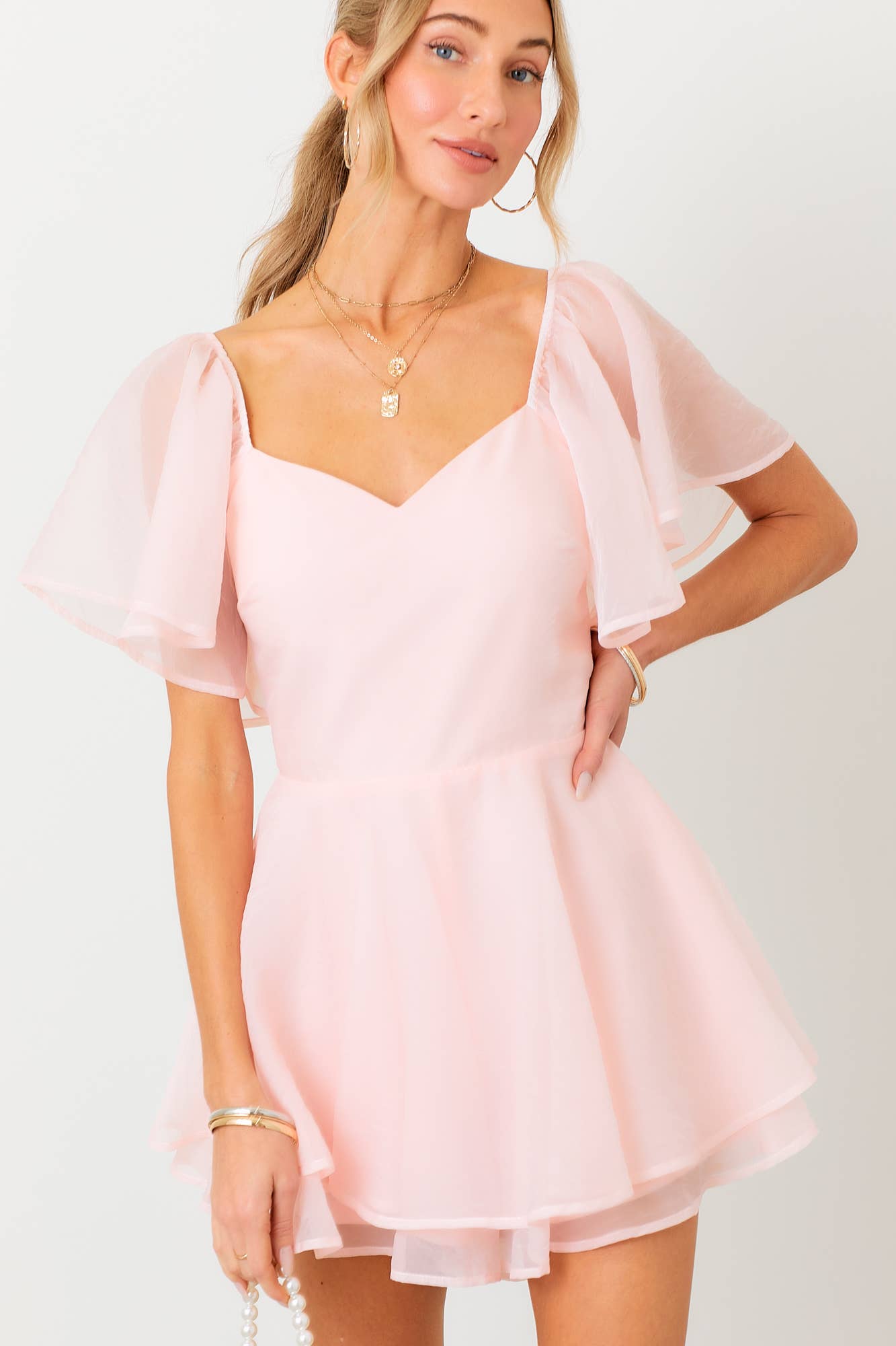 Bubble Short Sleeves Romper: BLUSH / L
