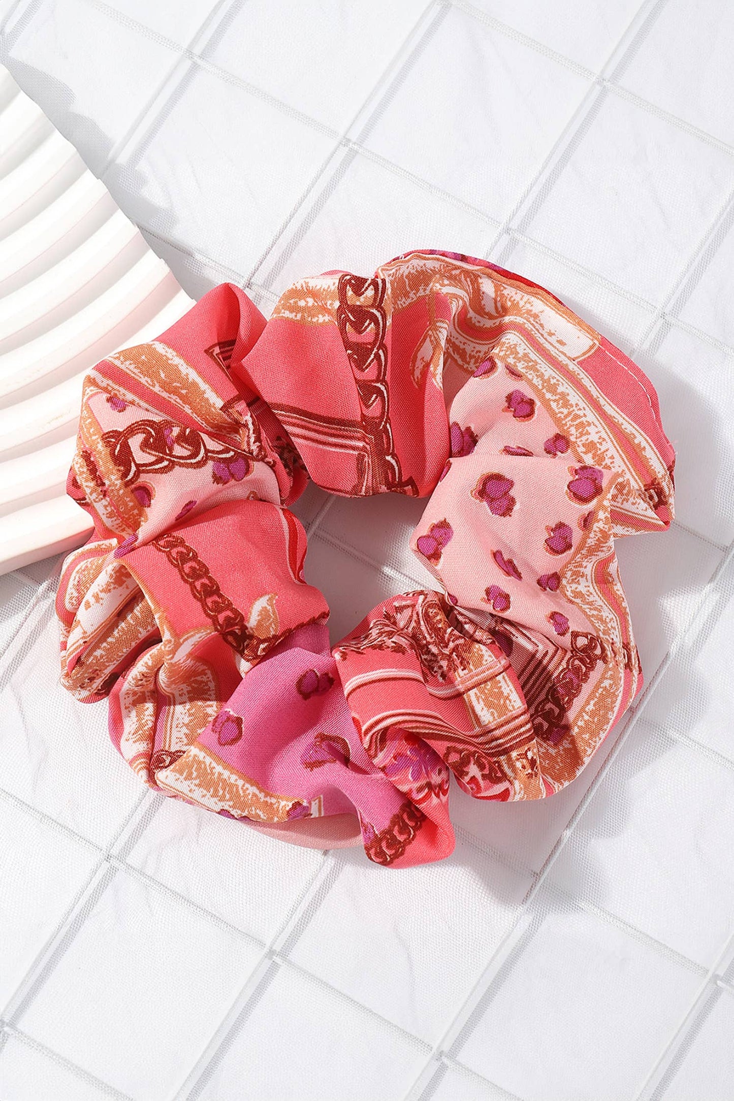 Strawberry Pink Printed Fabric Scrunchie Hair Accessory: Strawberry Pink / ONE SIZE