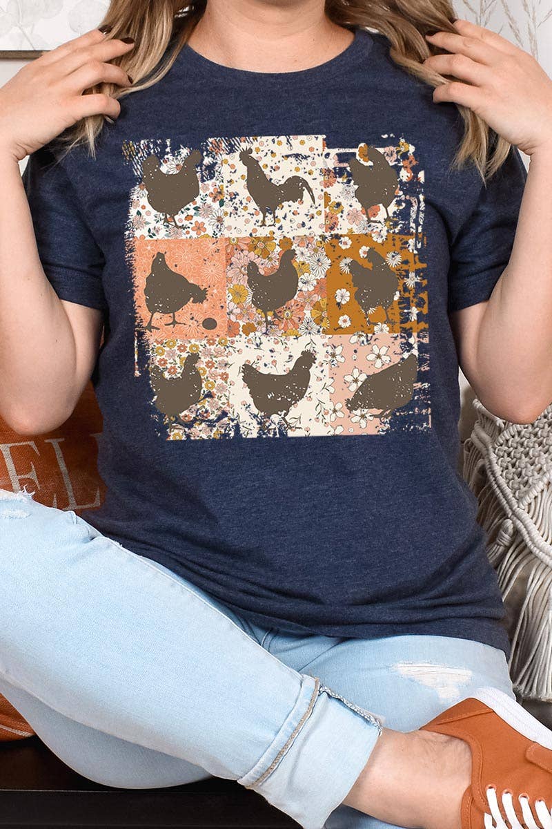 RETRO VINTAGE CHICKENS UNISEX SHORT SLEEVE,GRAPHIC: MAUVE / L