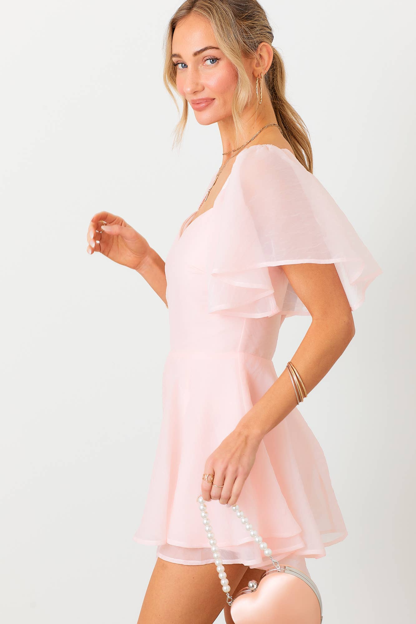 Bubble Short Sleeves Romper: BLUSH / L