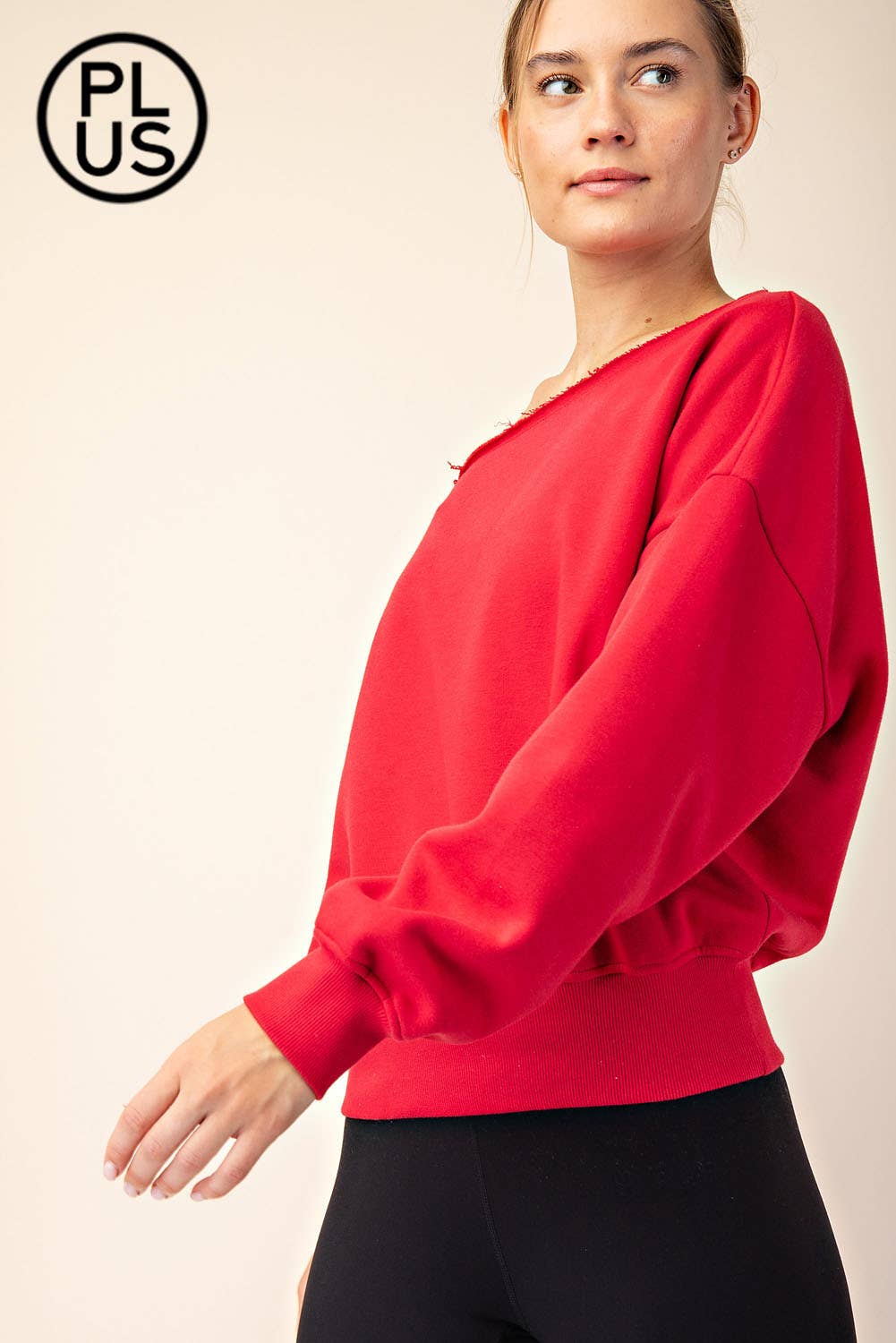 PLUS SIZE FRENCH TERRY FLEECE OFF SHOULDER SWEATSHIRT: Eucalyptus / 1X-2X-3X(3-2-1)
